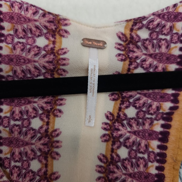 Free People Shirt Women's Small Boho Citrus Tie Sleeve Top Pink Black - Picture 8 of 11